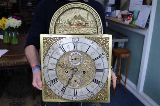 W. Young of Edinburgh. A carved mahogany Scottish eight day longcase clock, with arched brass dial, H.250cm